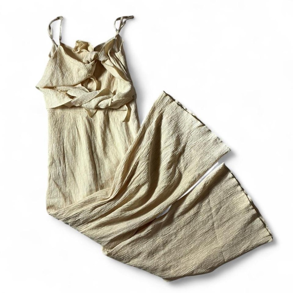 Rainbow Boho Ruffle Jumpsuit Womens S Cream‎ Coastal Wide Leg Textured Knotted